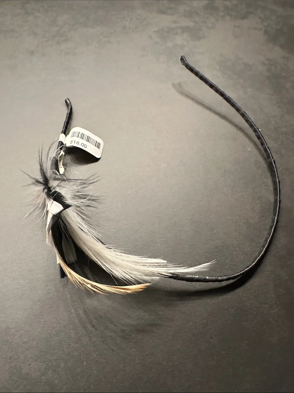 Feather Accent Headband in Black, White & Tan